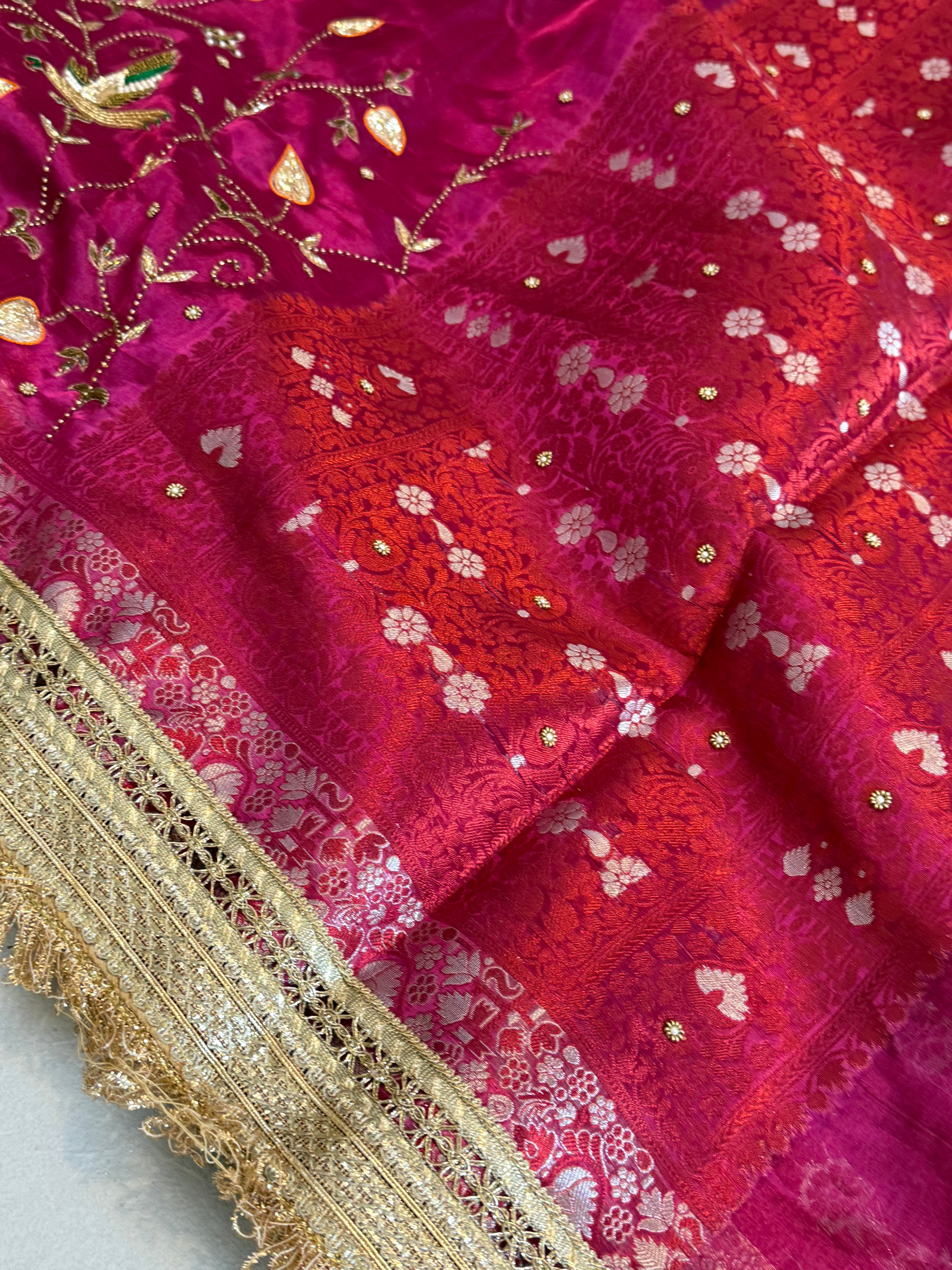 Hathi , ghoda aur palki wali saree - Husn tissue silk hand embroidered saree